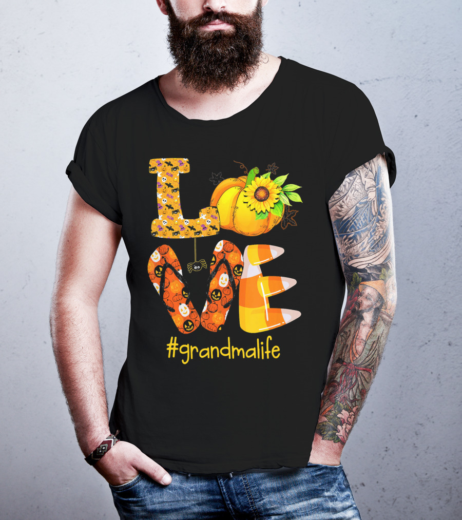 Love Halloween Pumpkin Sunflower #grandmalife T-Shirt