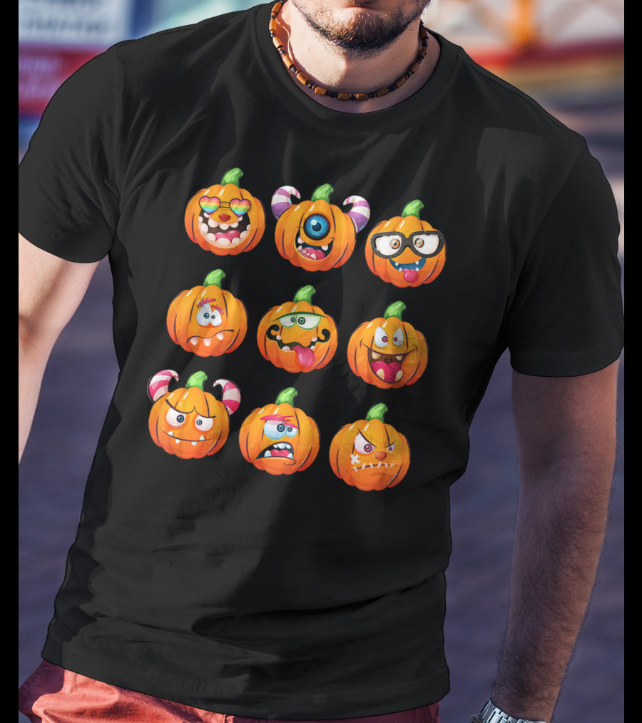 Funny Pumpkin Face Emoticon Halloween Compilation T-Shirt