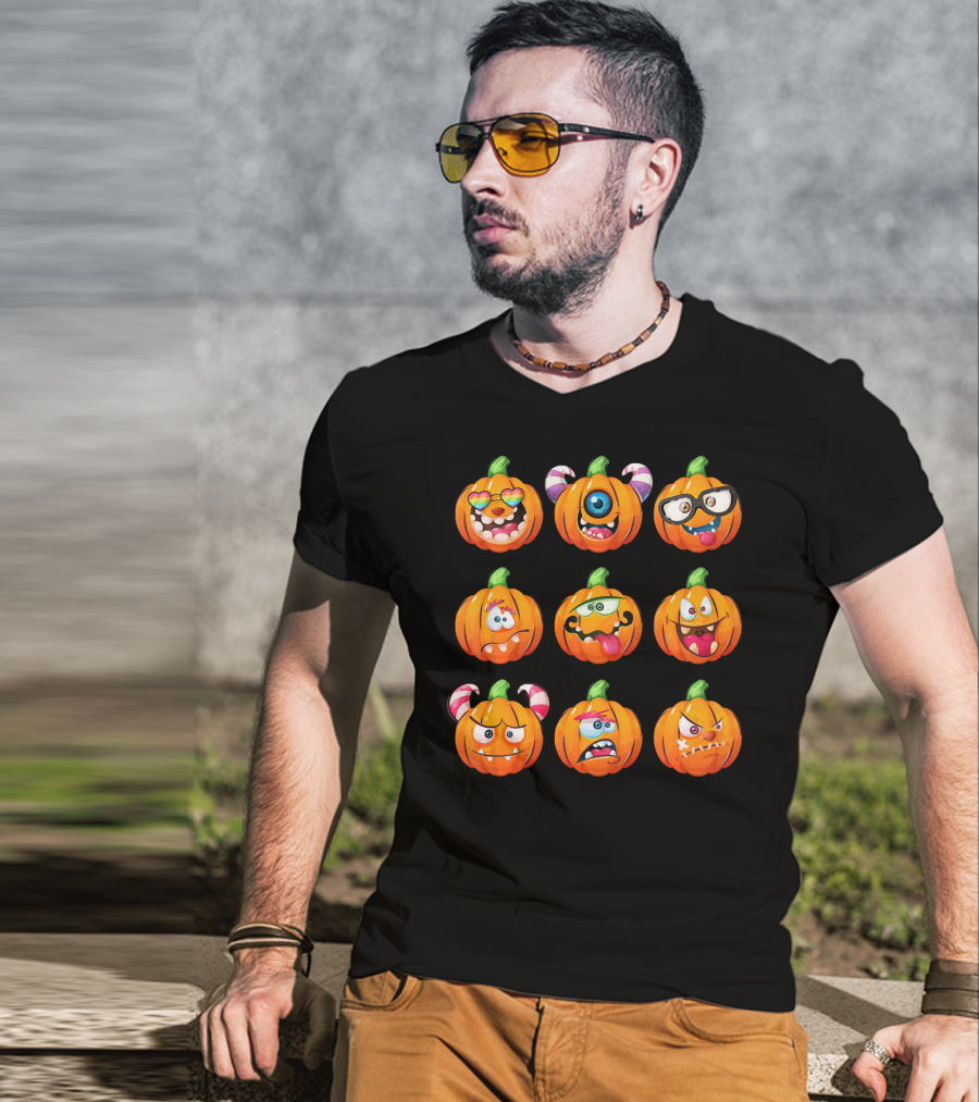 Funny Pumpkin Face Emoticon Halloween Compilation T-Shirt