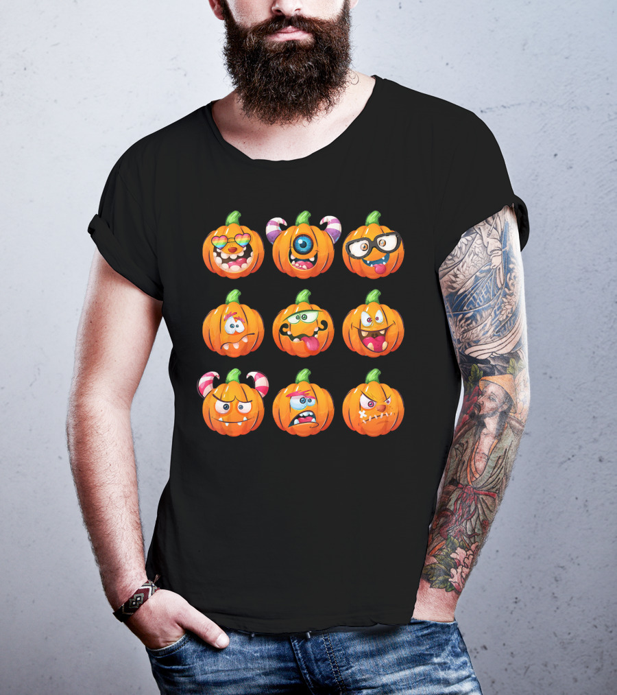 Funny Pumpkin Face Emoticon Halloween Compilation T-Shirt