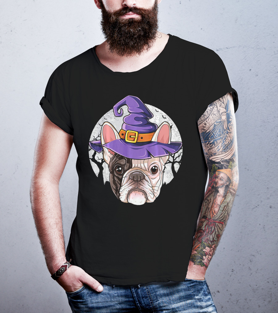 French Bulldog Halloween Witch Hat T-Shirt