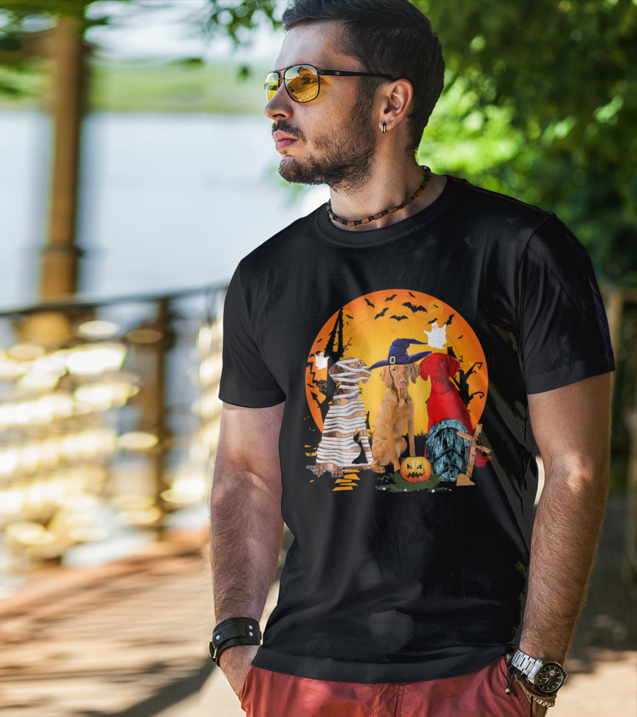 My Vizsla Team Halloween Pumpkin Mummy Witch Dog T-Shirt
