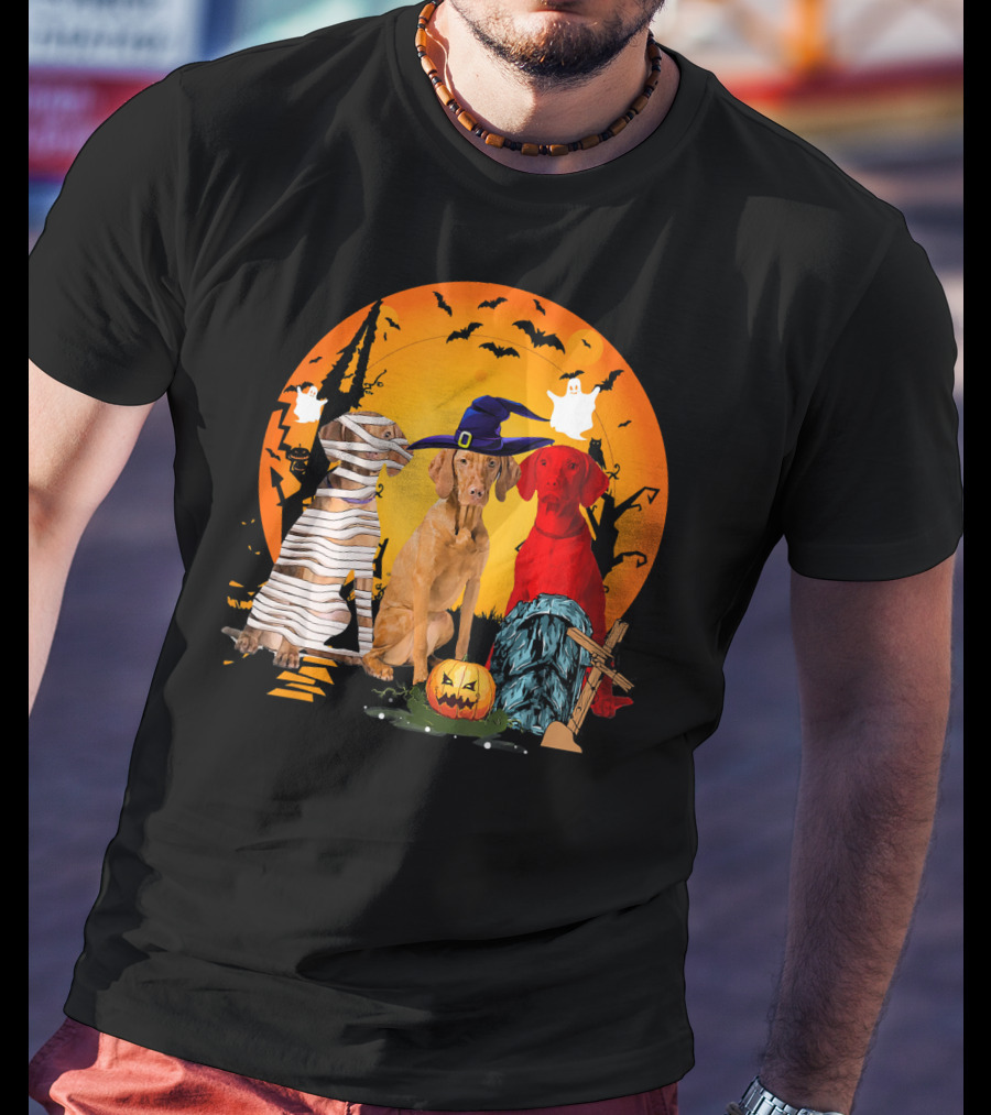 My Vizsla Team Halloween Pumpkin Mummy Witch Dog T-Shirt