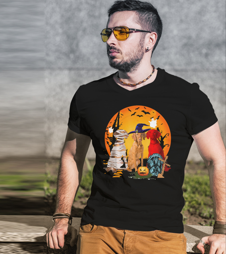 My Vizsla Team Halloween Pumpkin Mummy Witch Dog T-Shirt