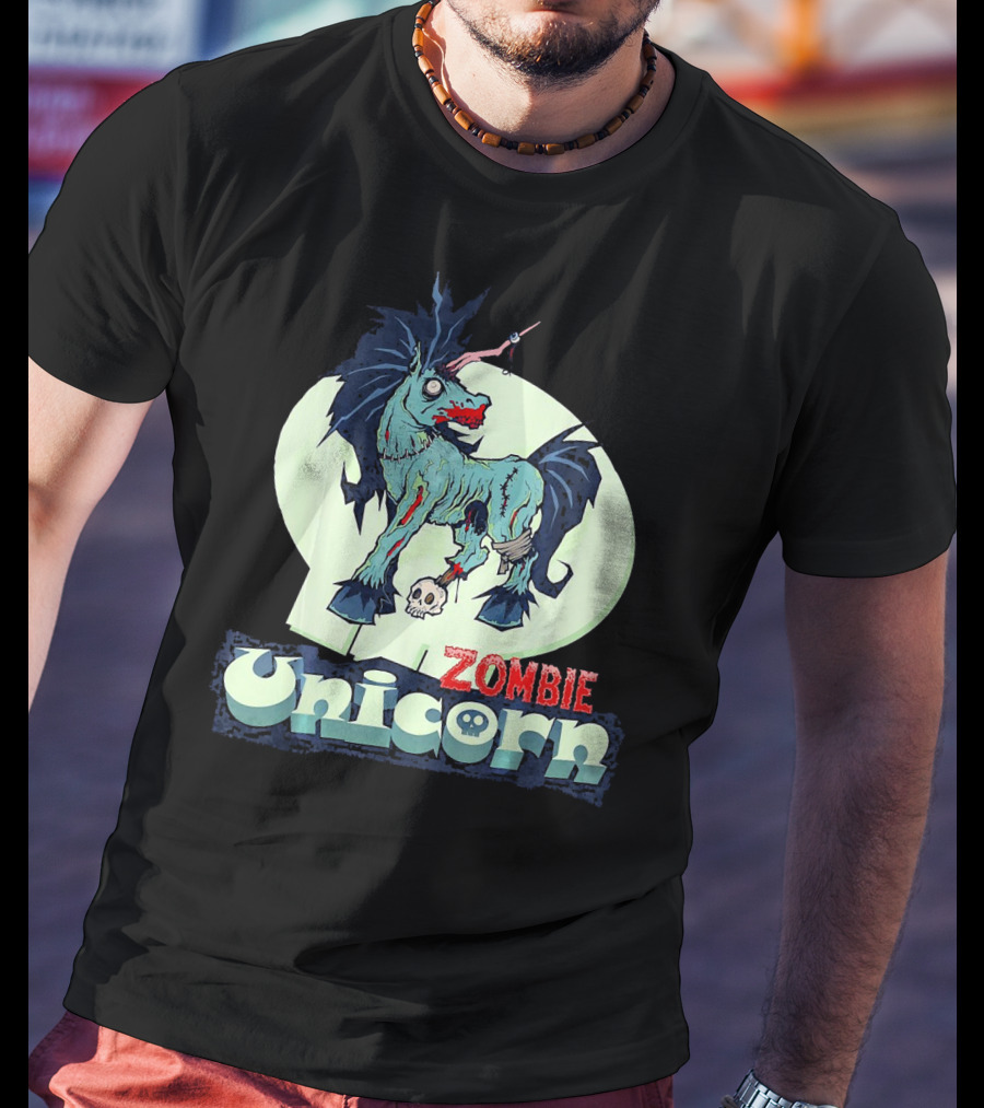 Zombie Unicorn With Skull And Blood Splatter T-Shirt