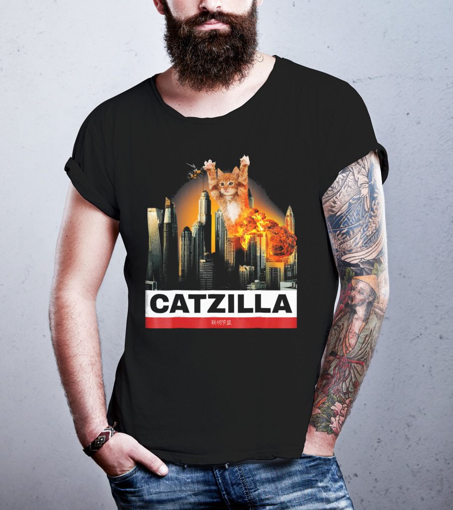 CATZILLA Funny Kitty Cat Over Cityscape Explosion T-Shirt