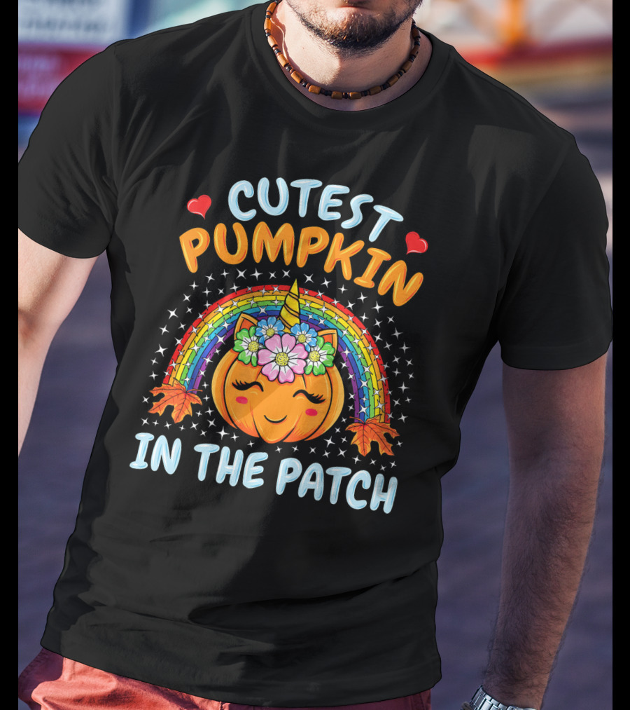 Cutest Pumpkin In The Patch Rainbow Unicorn Halloween T-Shirt