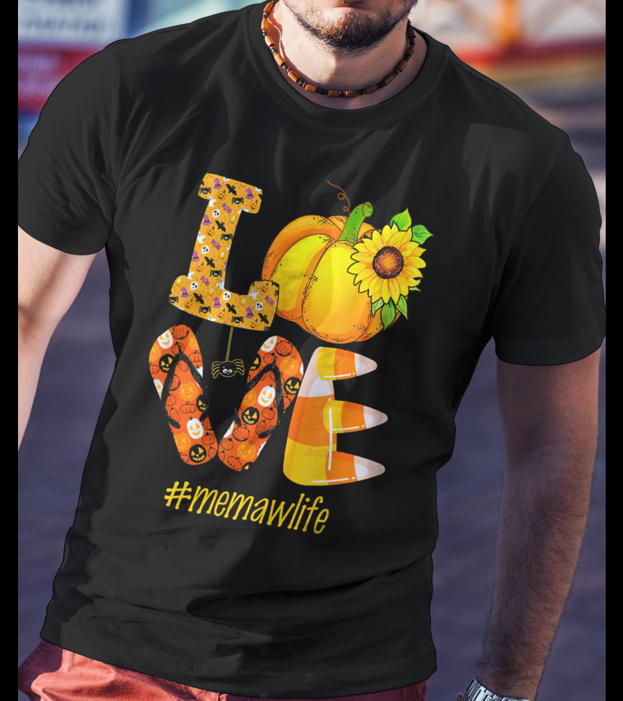 Love MeMaW Life Pumpkin Sunflower Halloween Candy Corn T-Shirt