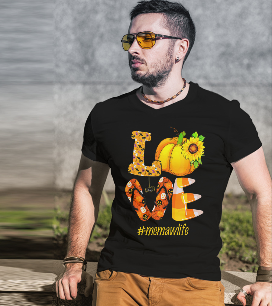Love MeMaW Life Pumpkin Sunflower Halloween Candy Corn T-Shirt