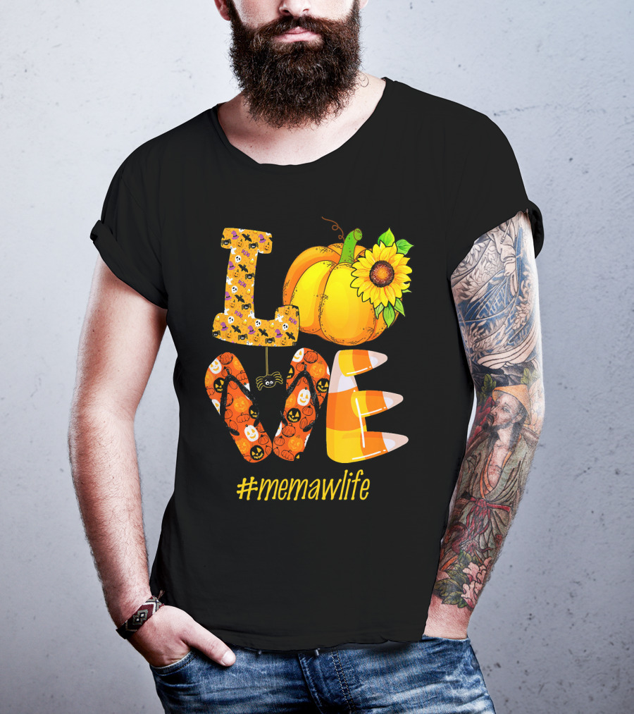 Love MeMaW Life Pumpkin Sunflower Halloween Candy Corn T-Shirt