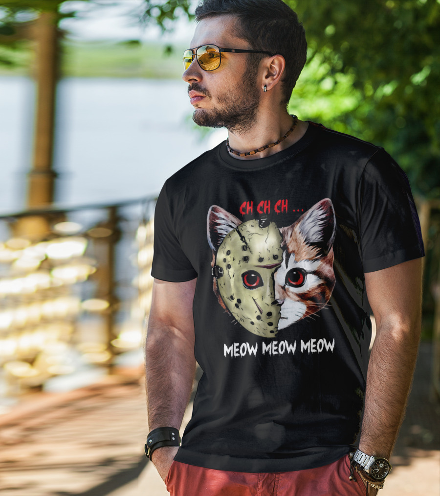 Ch Ch Ch Meow Meow Meow Jason Mask Cat Hybrid T-Shirt