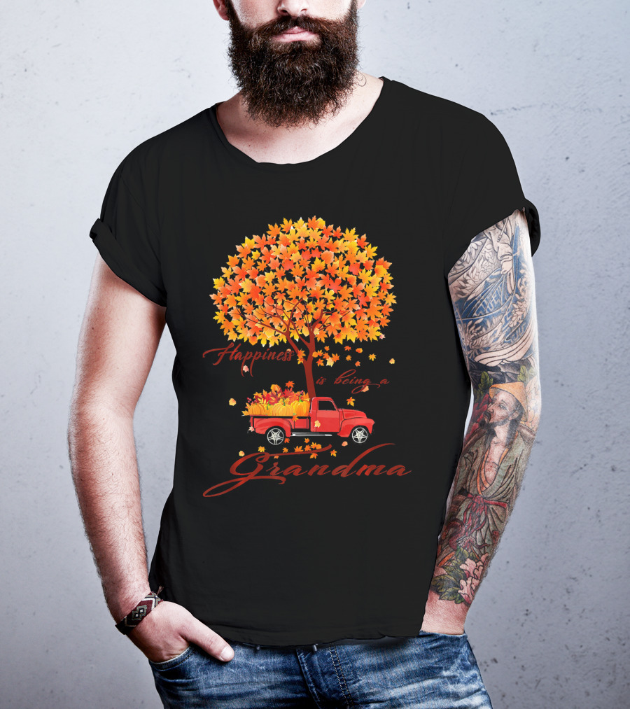 Happiness Is Being A Grandma Autumn Tree With Pumpkins Truck T-Shirt
