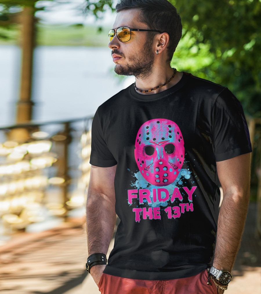 Friday The 13th Pink Neon Hockey Mask Horror T-Shirt