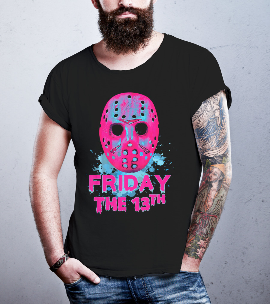 Friday The 13th Pink Neon Hockey Mask Horror T-Shirt