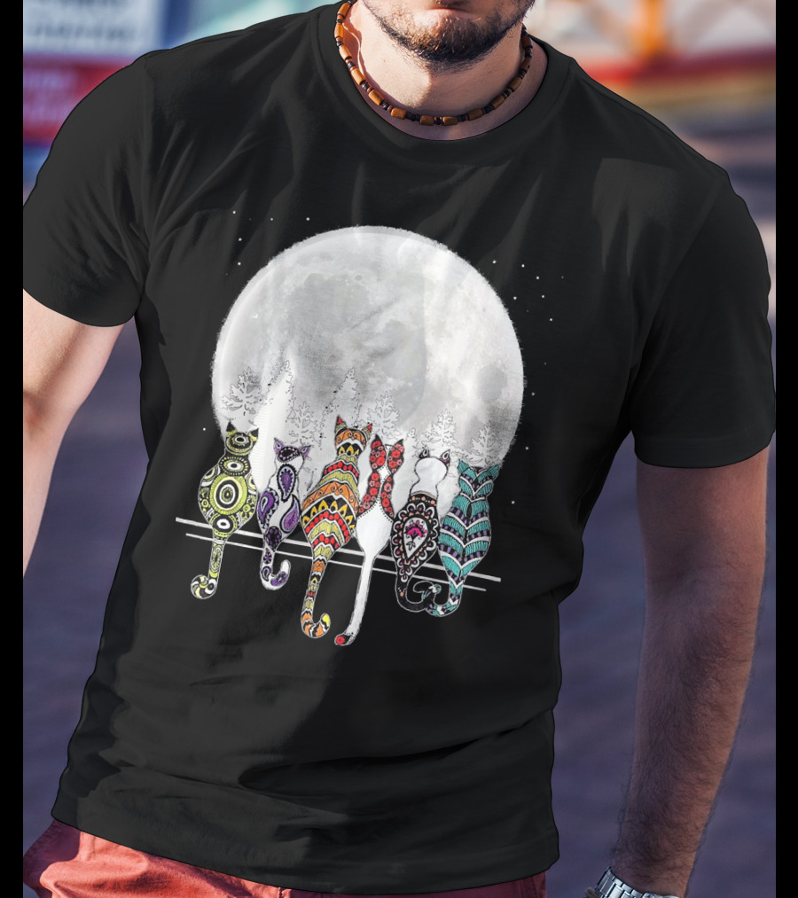 Day Of Dead Sugar Skull Cat Cats Skele Full Moon Forest T-Shirt