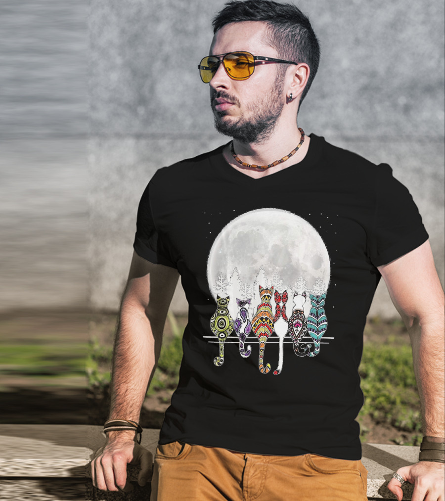 Day Of Dead Sugar Skull Cat Cats Skele Full Moon Forest T-Shirt
