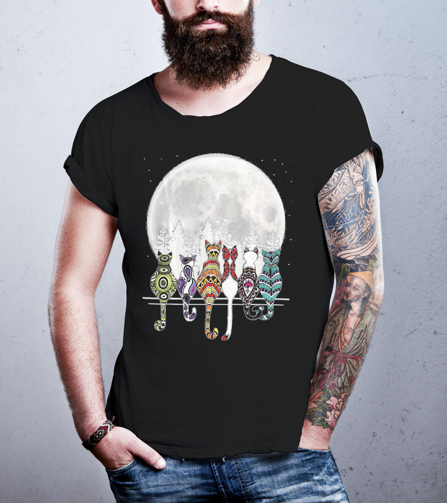 Day Of Dead Sugar Skull Cat Cats Skele Full Moon Forest T-Shirt