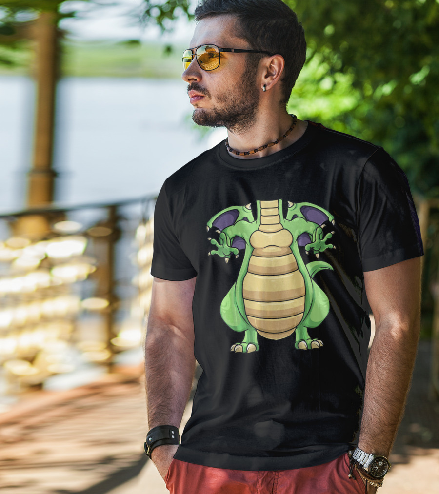 Cool Headless Dragon Retro Cartoon Style Green Monster T-Shirt