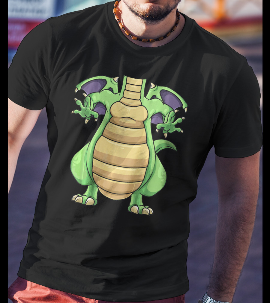 Cool Headless Dragon Retro Cartoon Style Green Monster T-Shirt