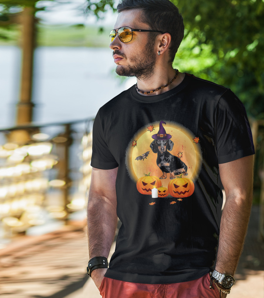 Halloween Dachshund Witch Pumpkin Fun T-Shirt