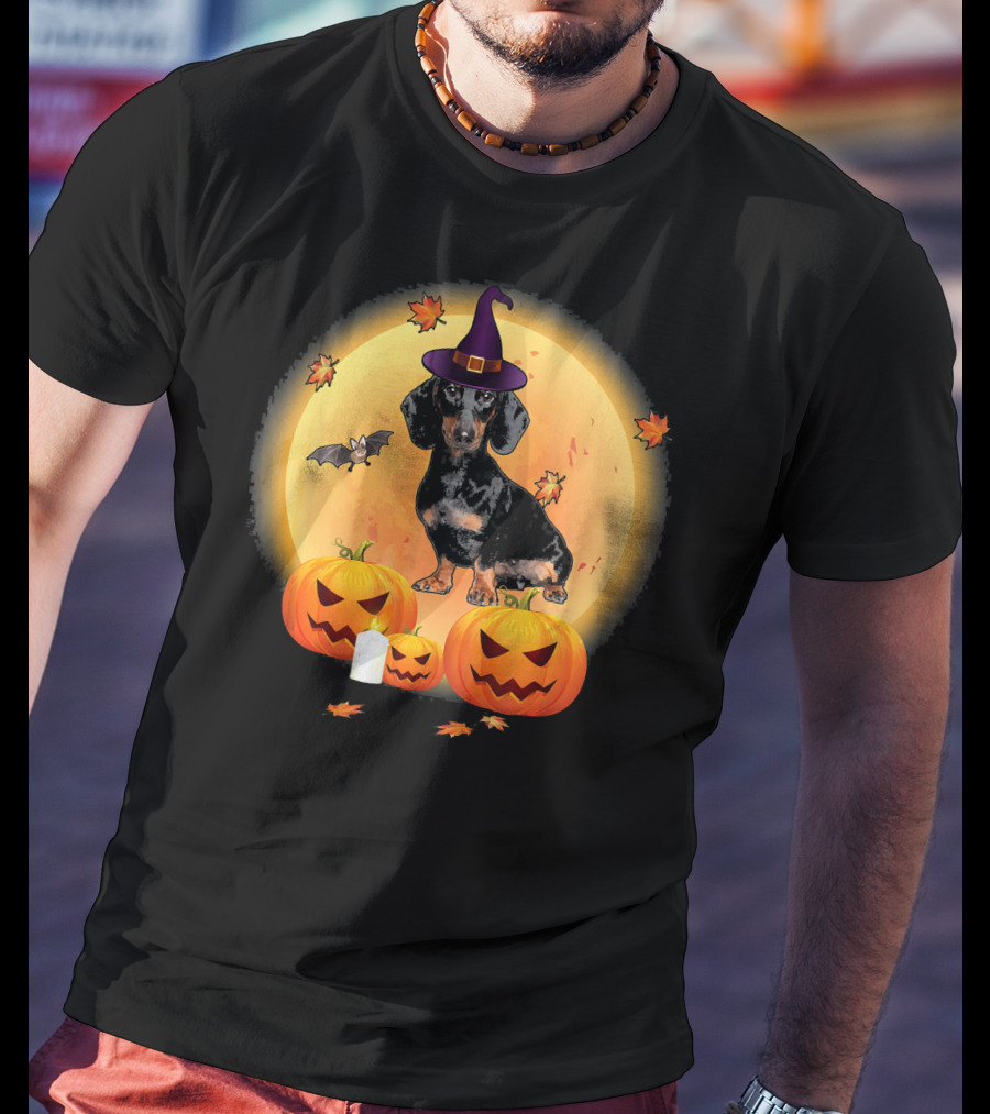 Halloween Dachshund Witch Pumpkin Fun T-Shirt