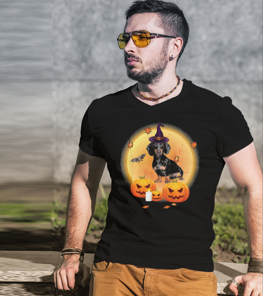 Halloween Dachshund Witch Pumpkin Fun T-Shirt