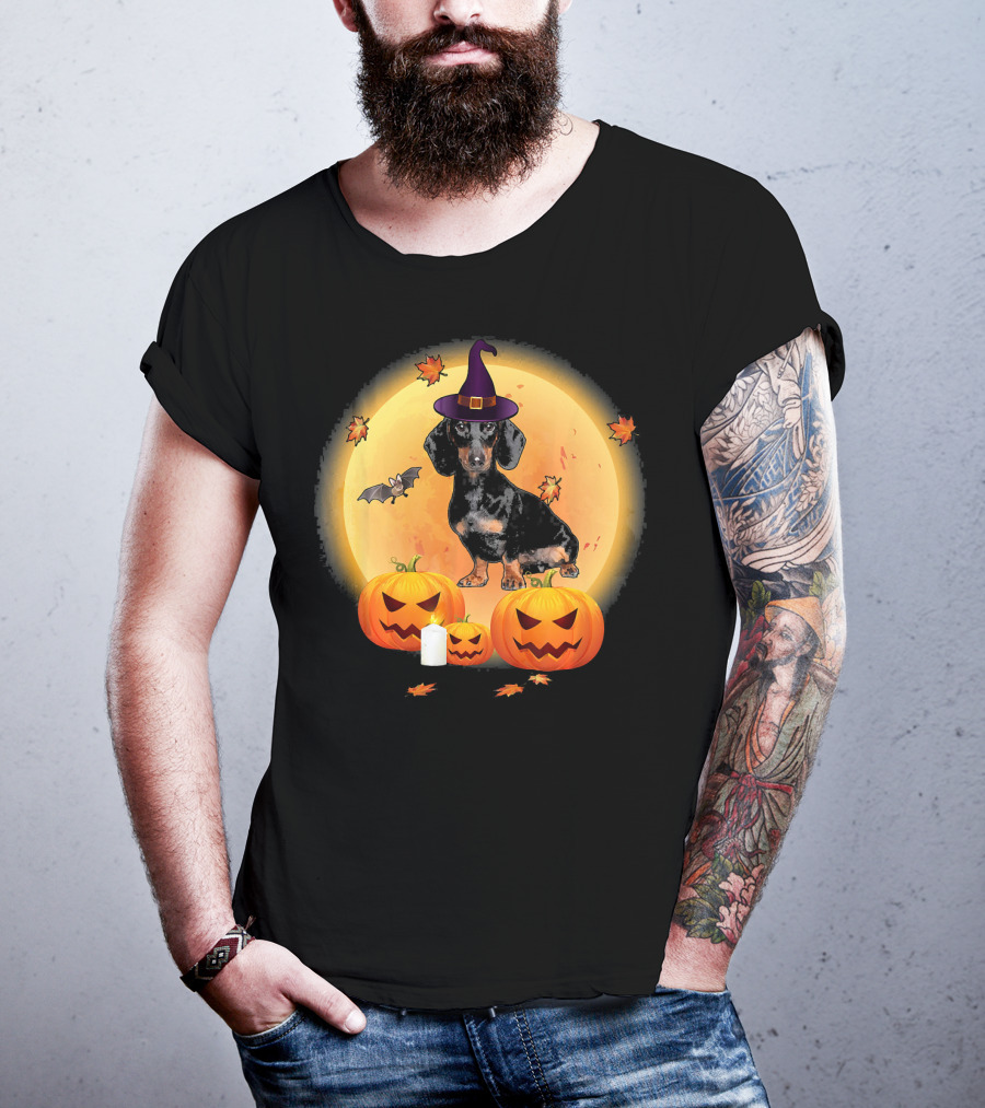 Halloween Dachshund Witch Pumpkin Fun T-Shirt