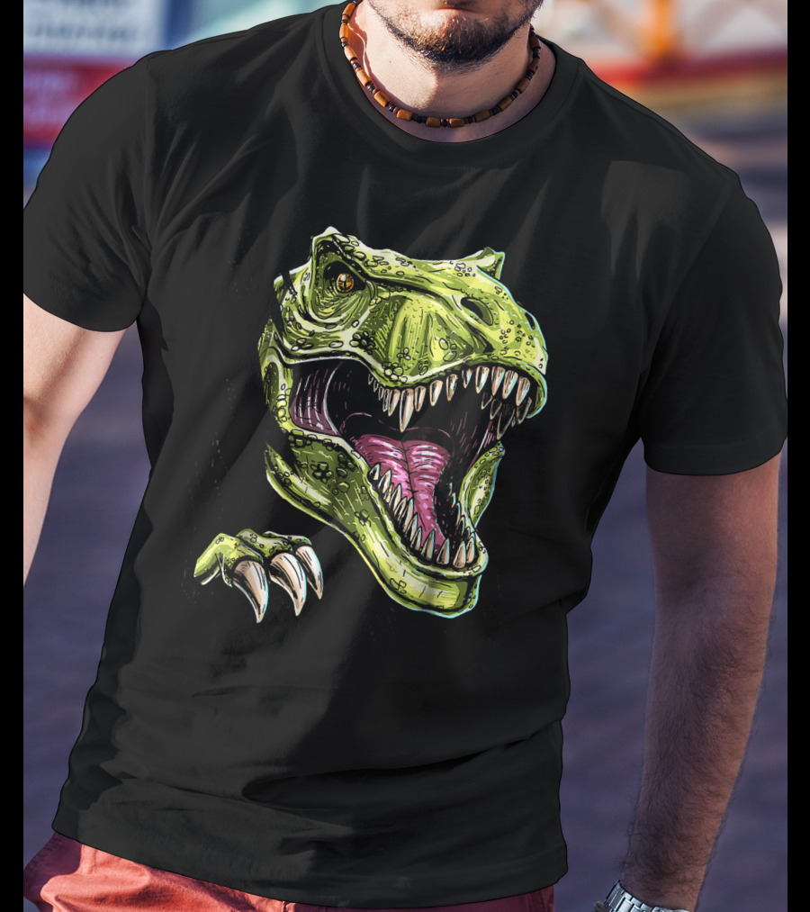 Ripped T-Rex Dinosaur Halloween Face Roar T-Shirt