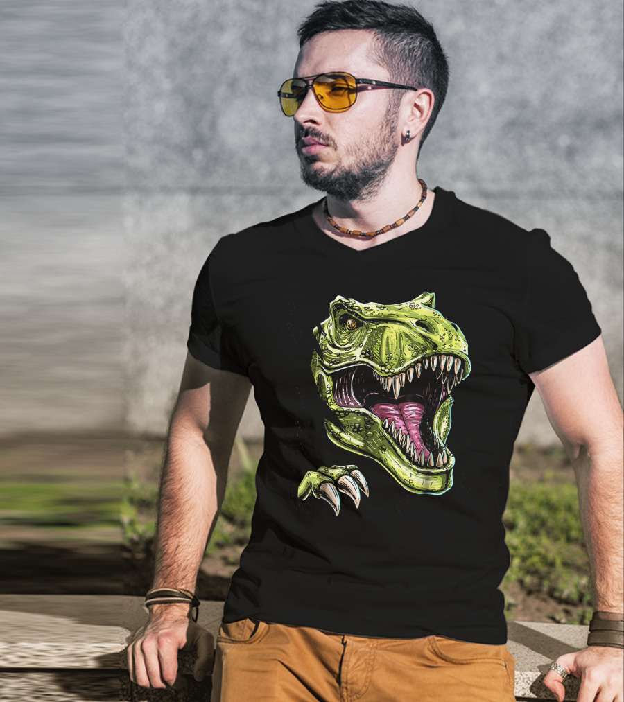 Ripped T-Rex Dinosaur Halloween Face Roar T-Shirt