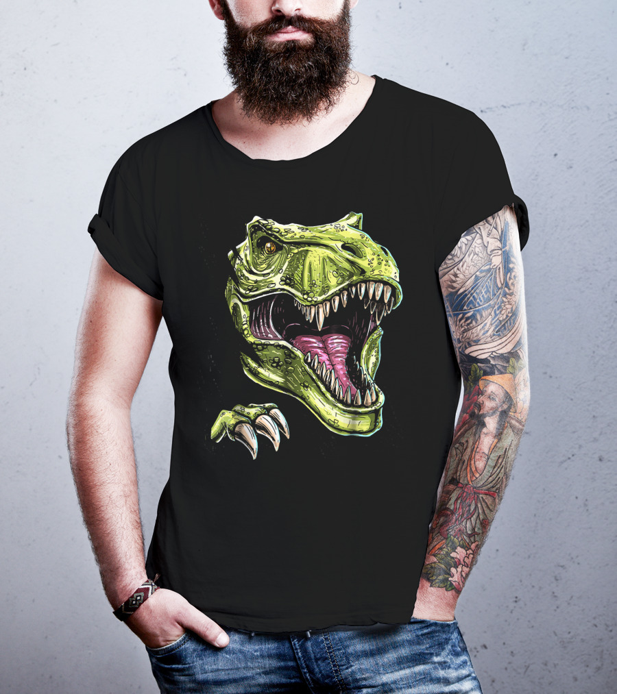 Ripped T-Rex Dinosaur Halloween Face Roar T-Shirt