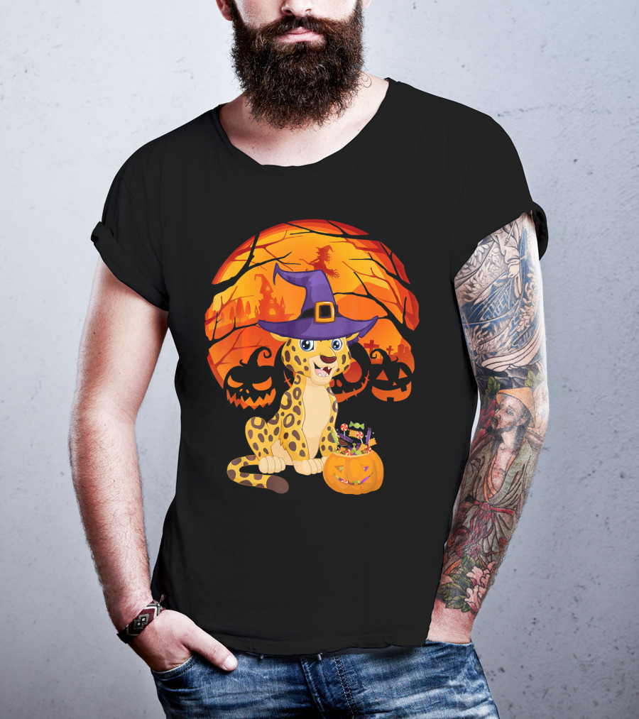 Halloween Costume Leo Witch Hat Leopard Jack-o'-Lantern Moon Shadows T-Shirt