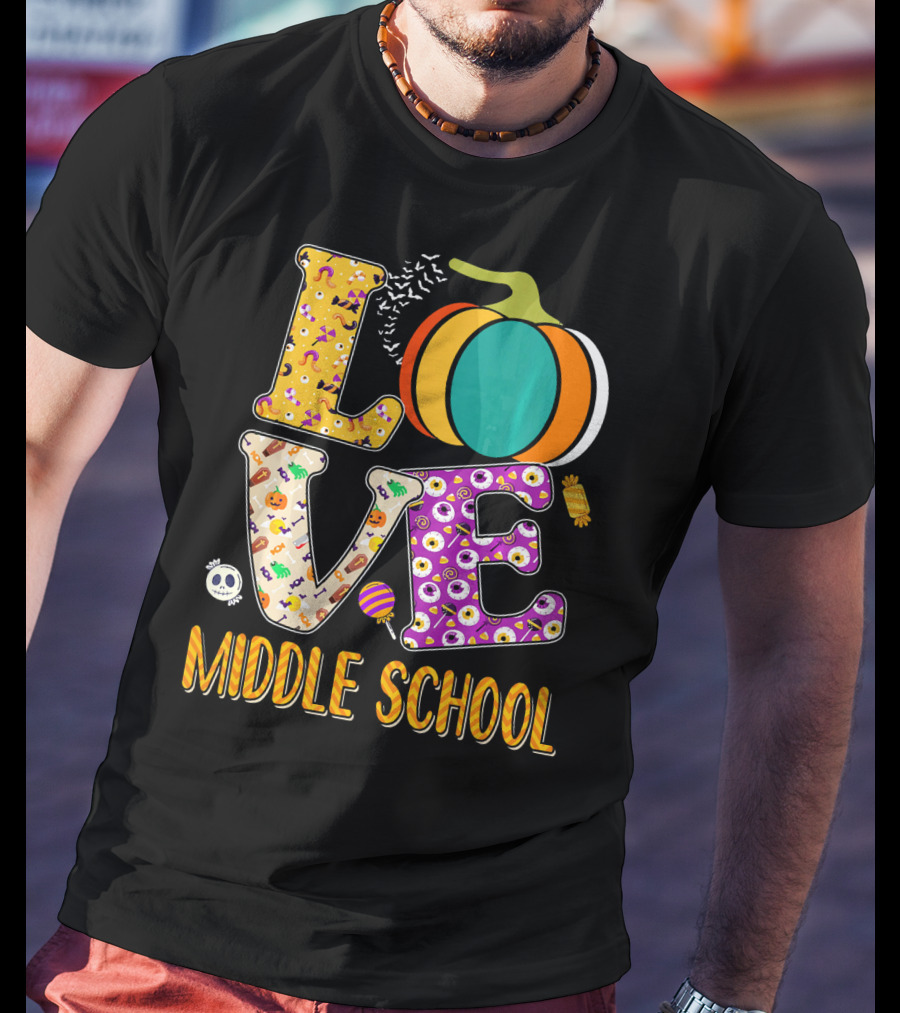 Love Middle School Halloween Pumpkin Fun T-Shirt