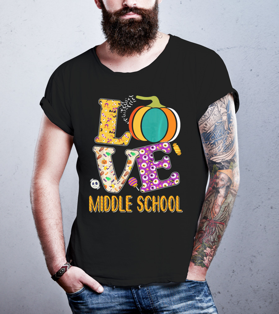 Love Middle School Halloween Pumpkin Fun T-Shirt