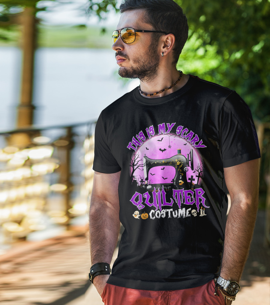This Is My Scary Quilter Costume With Sewing Machine And Halloween Icons T-Shirt