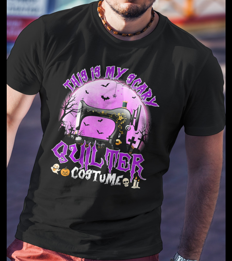 This Is My Scary Quilter Costume With Sewing Machine And Halloween Icons T-Shirt
