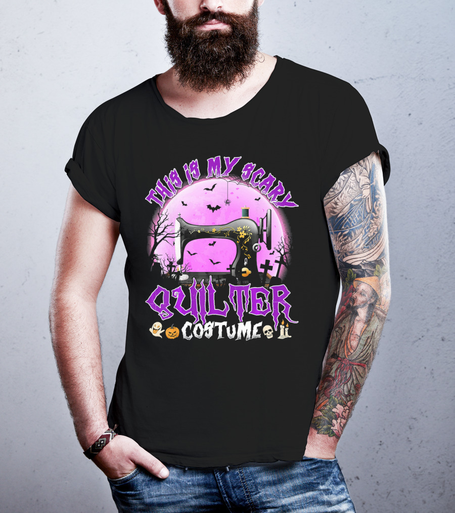 This Is My Scary Quilter Costume With Sewing Machine And Halloween Icons T-Shirt