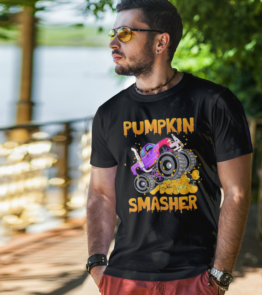 Pumpkin Smasher Halloween Monster Truck T-Shirt
