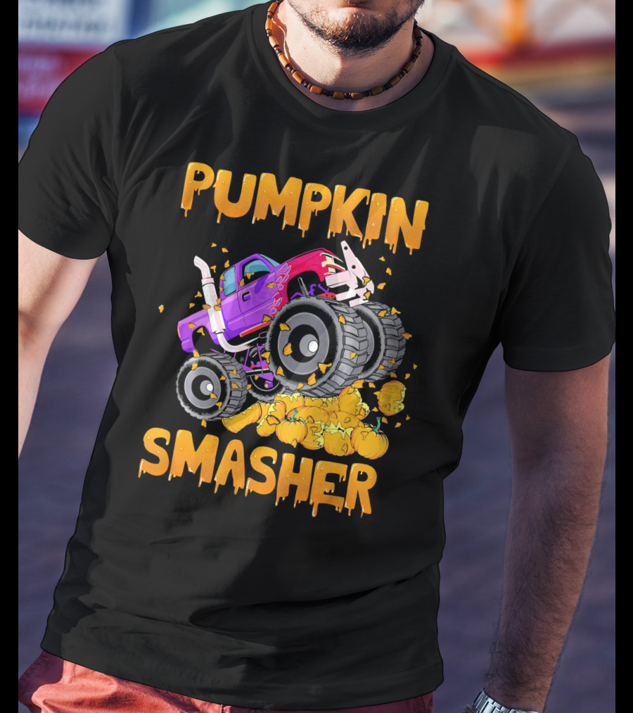 Pumpkin Smasher Halloween Monster Truck T-Shirt