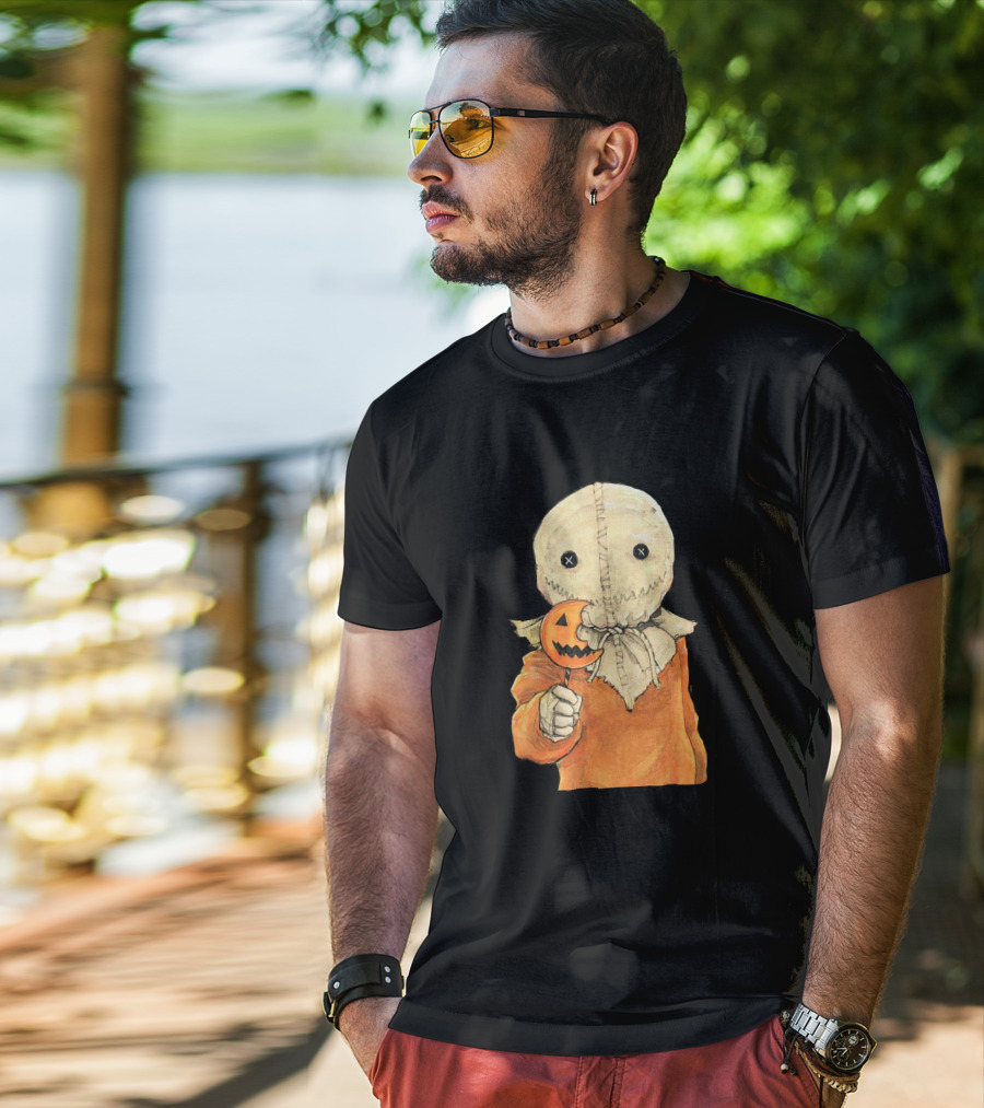 Trick R Treat Sam With Pumpkin Lollipop Cute Funny Halloween T-Shirt