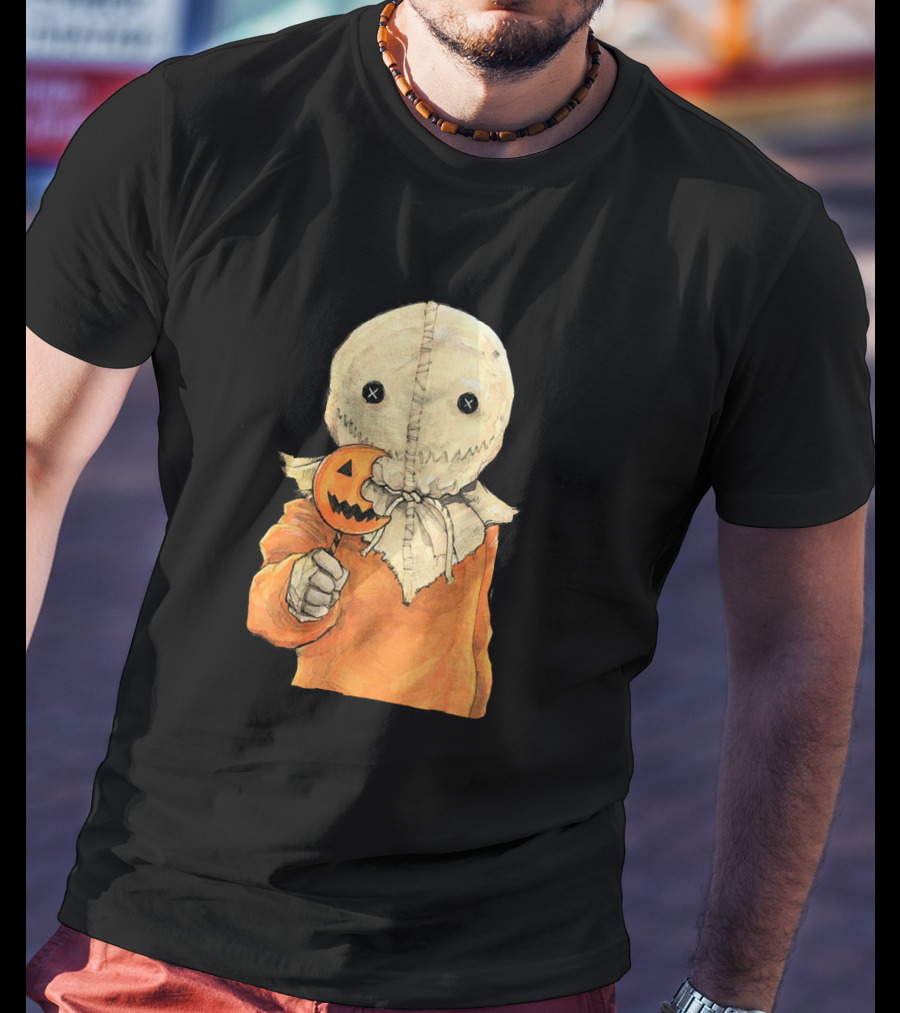 Trick R Treat Sam With Pumpkin Lollipop Cute Funny Halloween T-Shirt