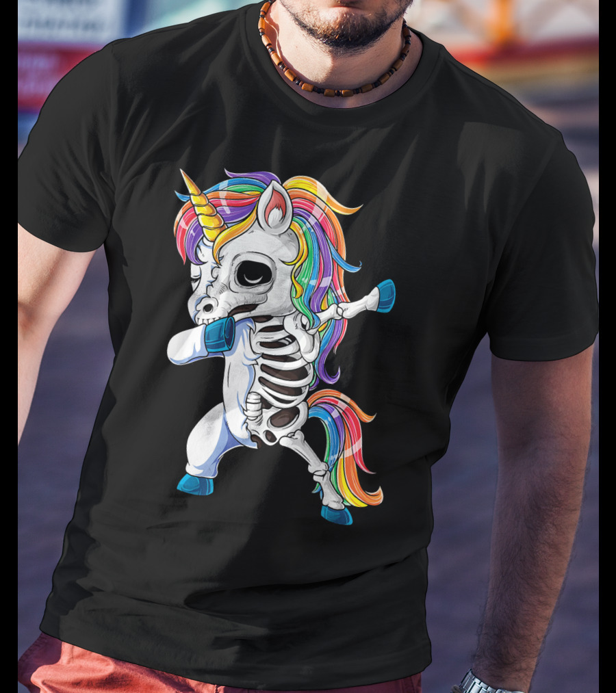 Dabbing Rainbow Skeleton Unicorn T-Shirt