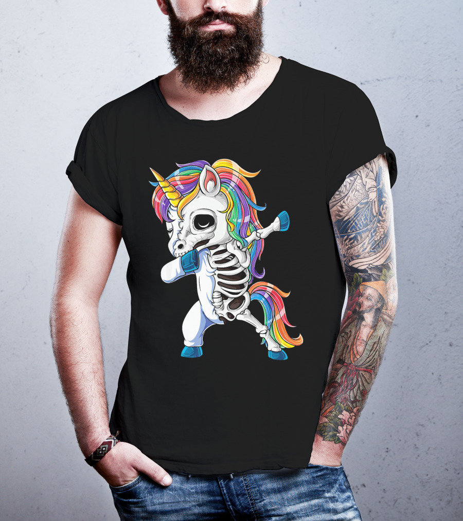 Dabbing Rainbow Skeleton Unicorn T-Shirt