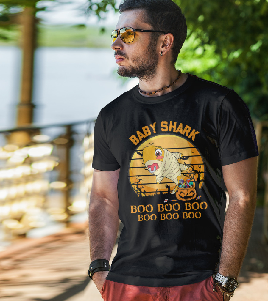 Baby Shark Boo Boo Boo Halloween Pumpkin Mummy T-Shirt