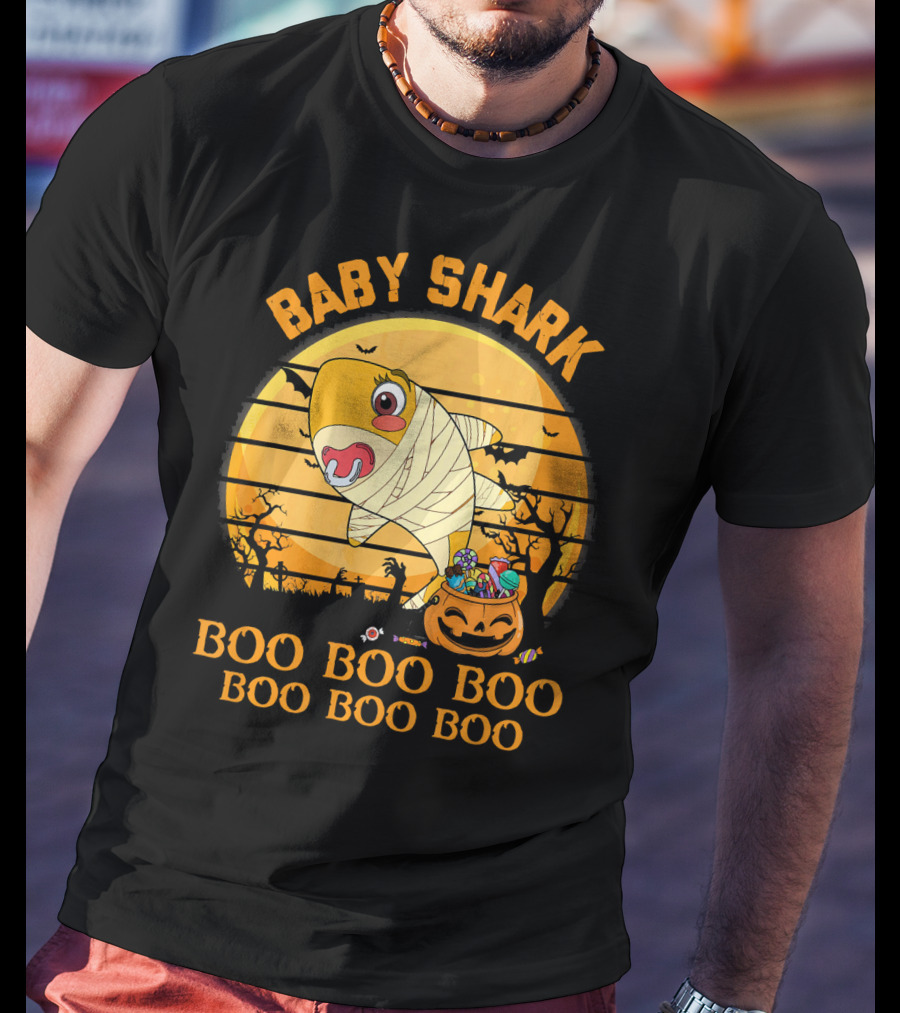 Baby Shark Boo Boo Boo Halloween Pumpkin Mummy T-Shirt