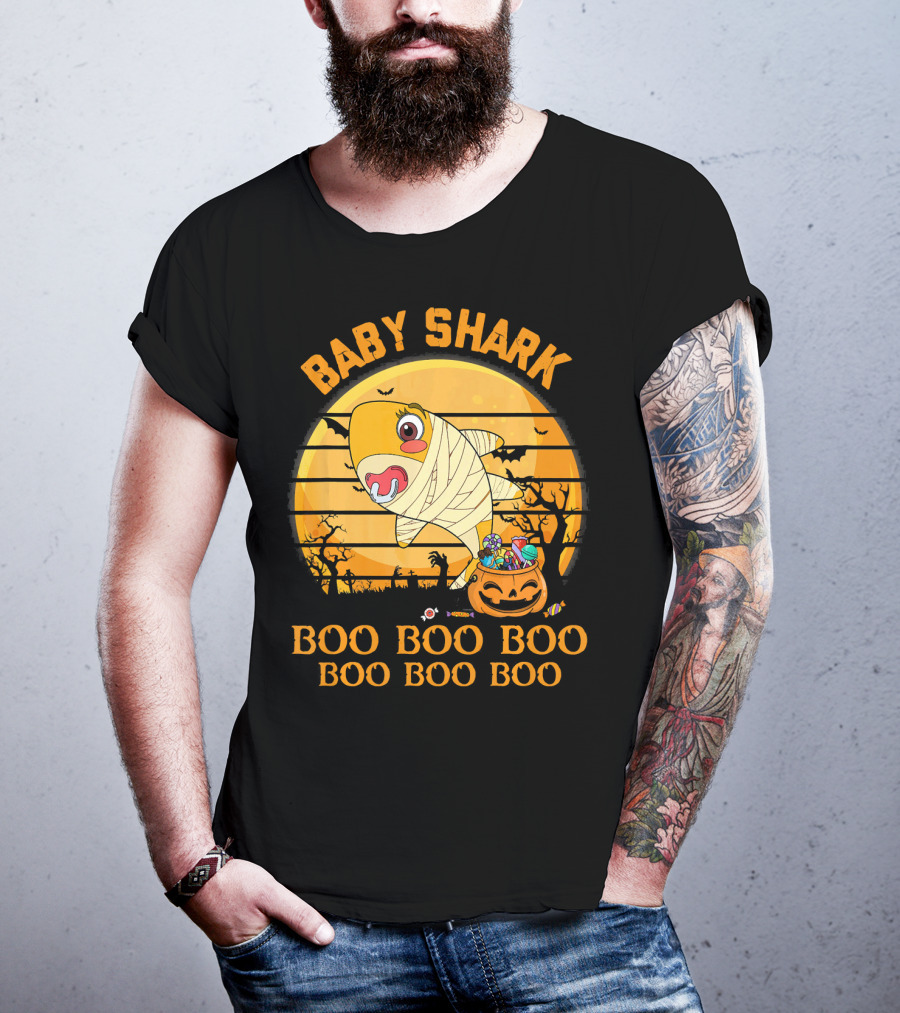 Baby Shark Boo Boo Boo Halloween Pumpkin Mummy T-Shirt