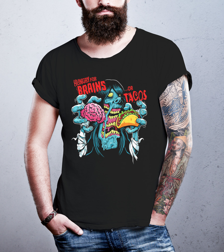 Hungry For Brains Or Tacos Zombie Halloween Costume T-Shirt