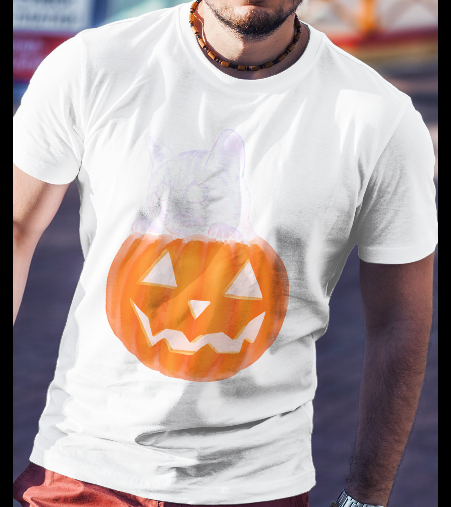 Kitten Peeking From Jack-O'-Lantern Pumpkin Halloween T-Shirt