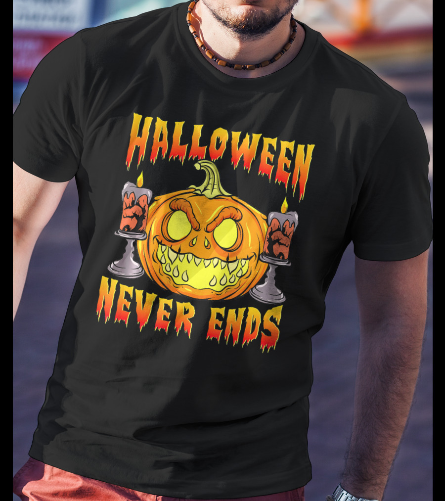Halloween Never Ends Scary Pumpkin With Spooky Candles T-Shirt