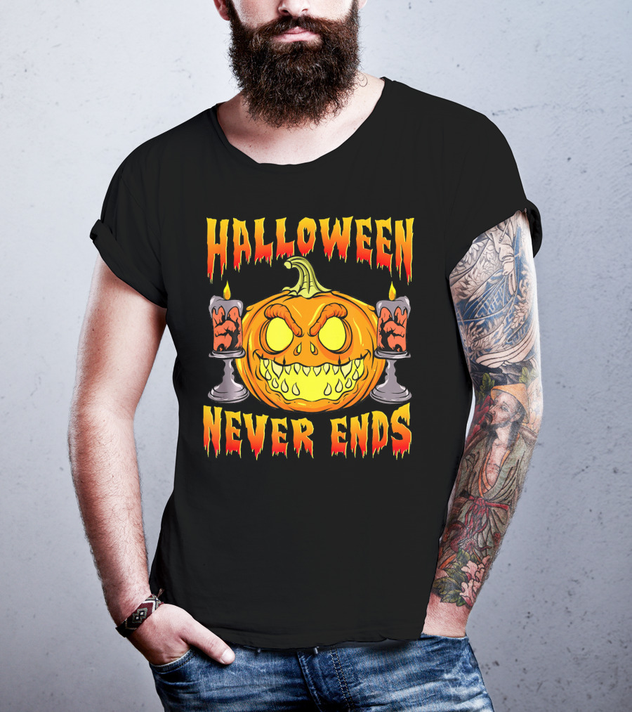 Halloween Never Ends Scary Pumpkin With Spooky Candles T-Shirt