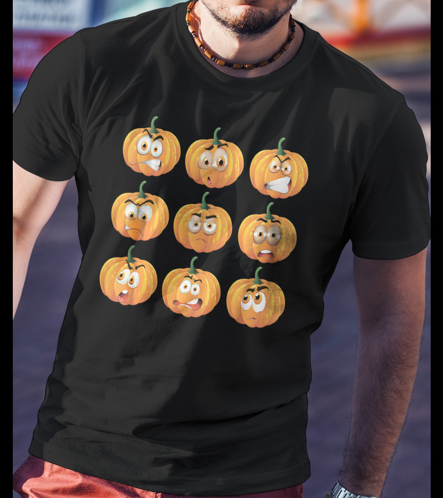 Pumpkin Emoji Faces Expressions Grid T-Shirt